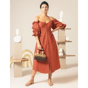 Cult Gaia Simona Off-The-Shoulder Checkered Midi Dress In Terracotta Size XS